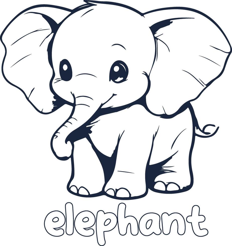 elephant illustration Black and white elephant alphabet coloring book or page for children vector