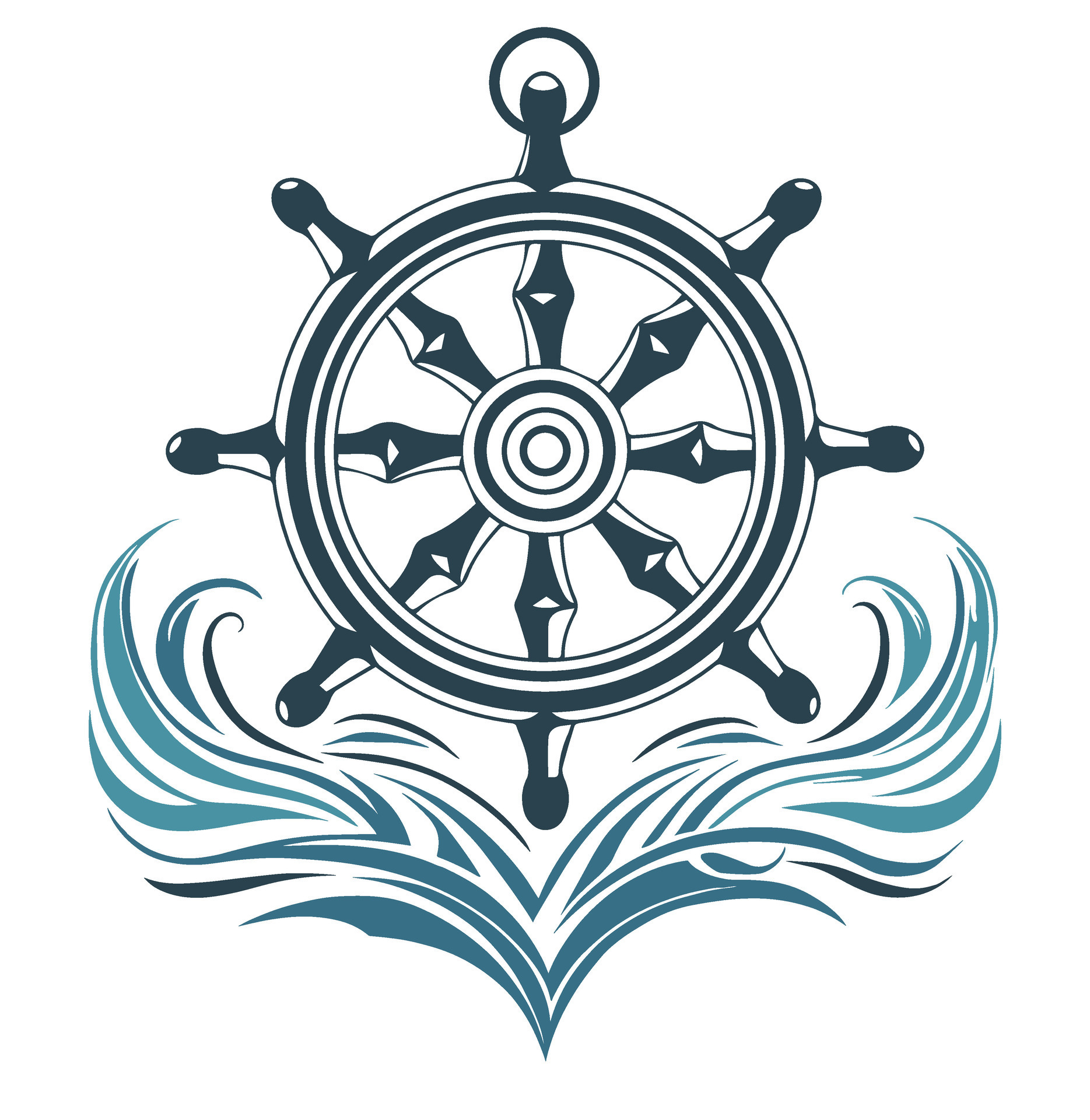 Vintage ship helm with ocean waves 44587551 Vector Art at Vecteezy