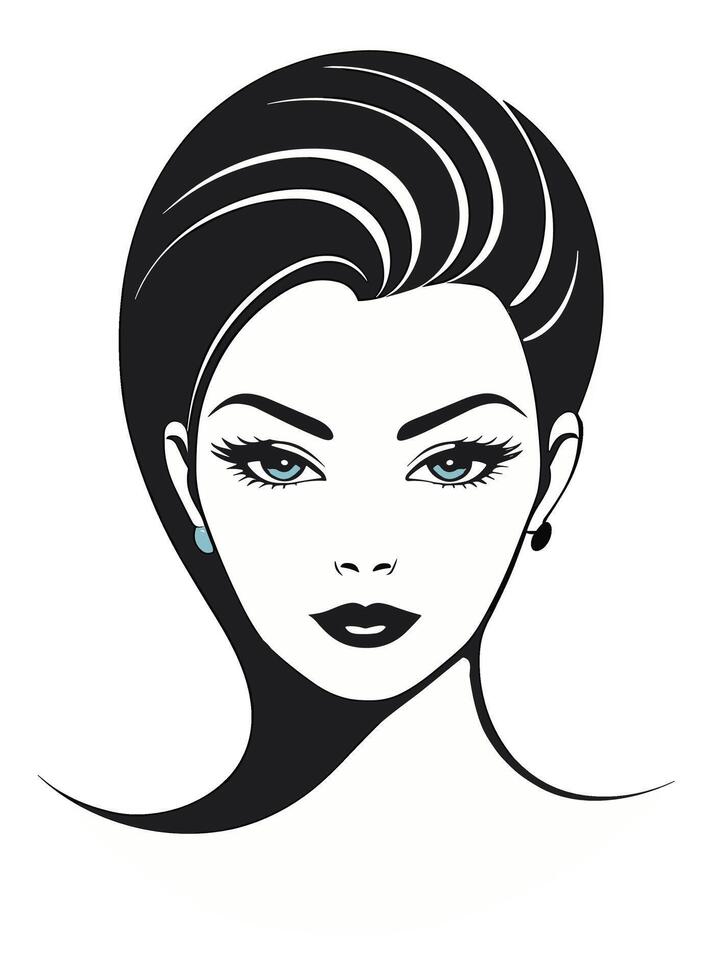 Front woman face with over the side with volume flipped bob haircut hairstyle 60s vector