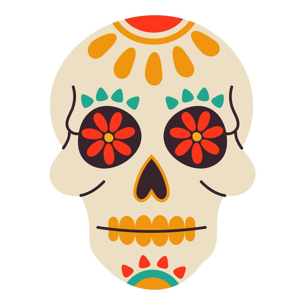 The Mexican skull is completely decorated with bright colors for the Day of the Dead vector