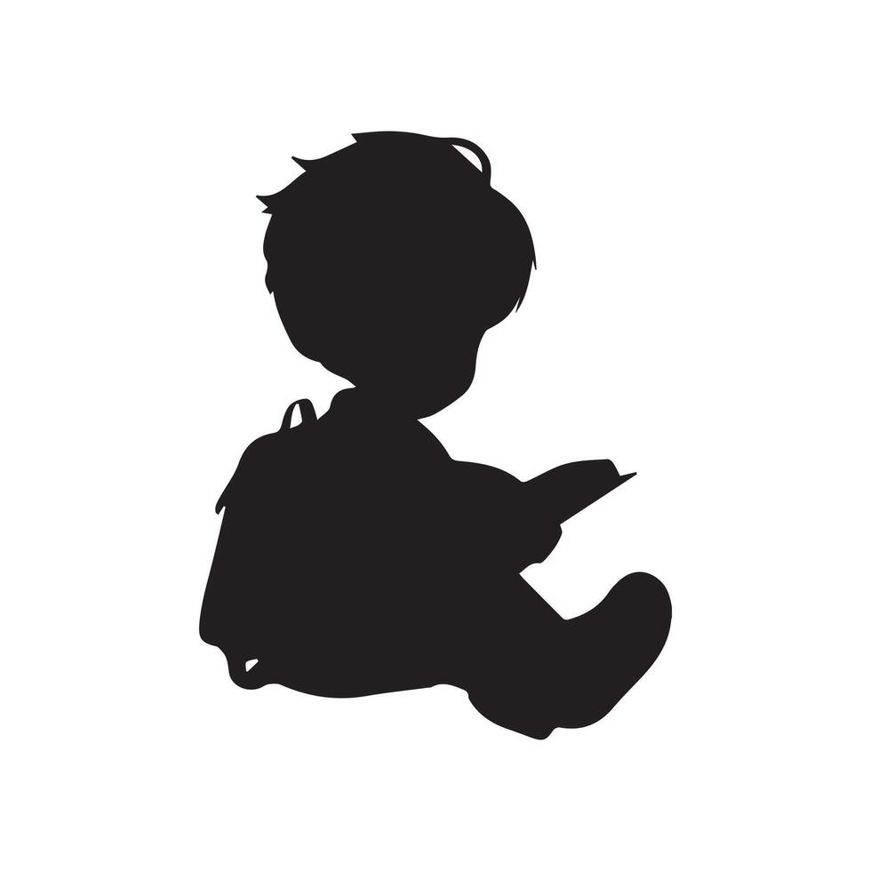 Boy reading book black silhouette illustration vector