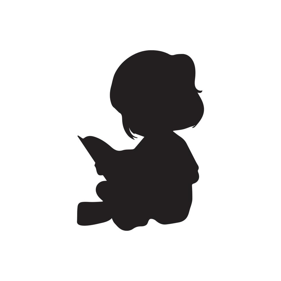 Girl reading book black silhouette illustration vector