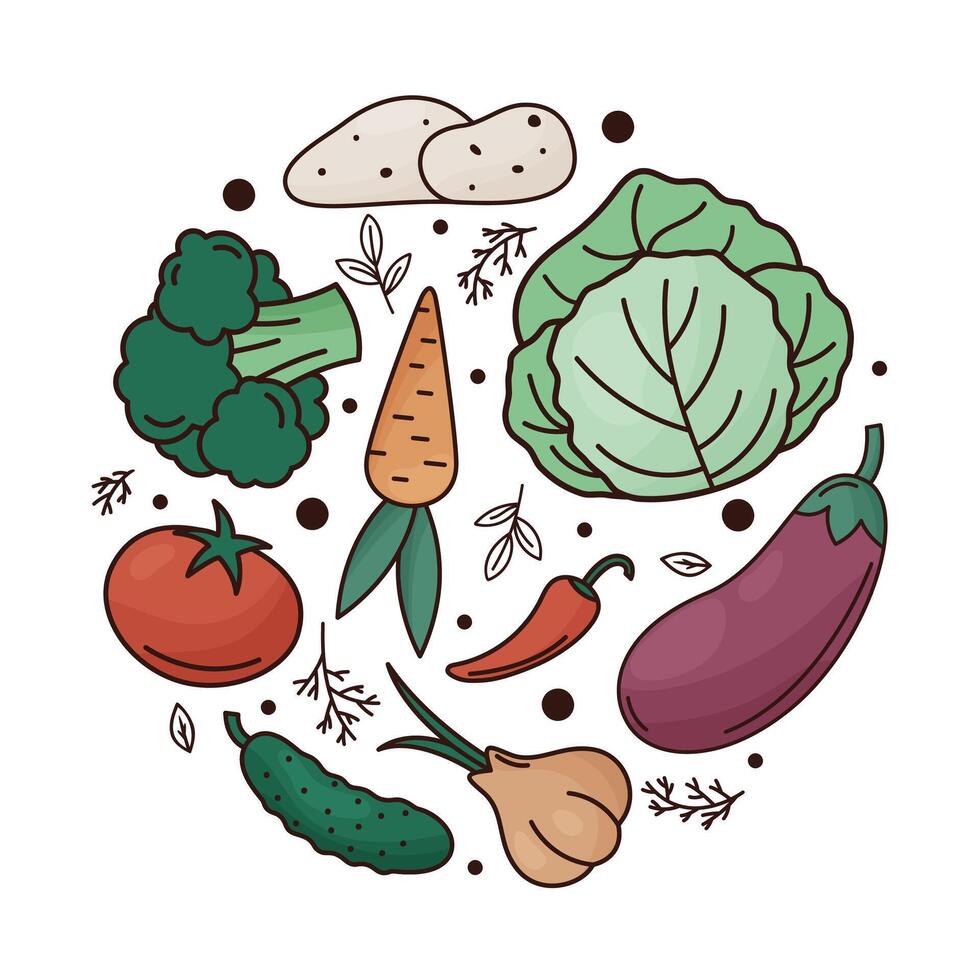 dibujos animados vegetales conjunto vector