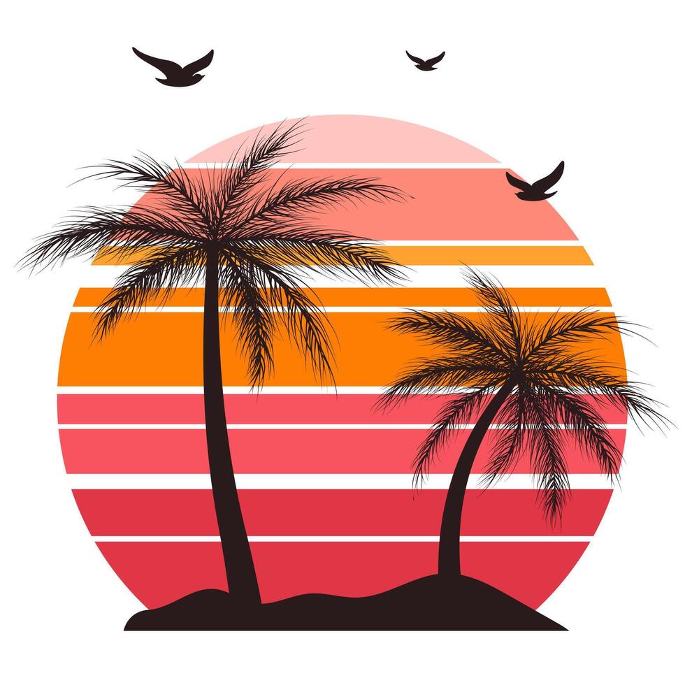 palm silhouettes at sunset vector