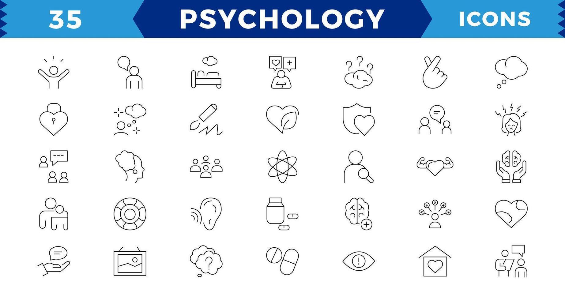 Pixel Perfect Psychology and mental line icons collection.minimal thin line web icon set. Big UI icon set in a flat design. Thin outline icons pack, editable stroke. vector