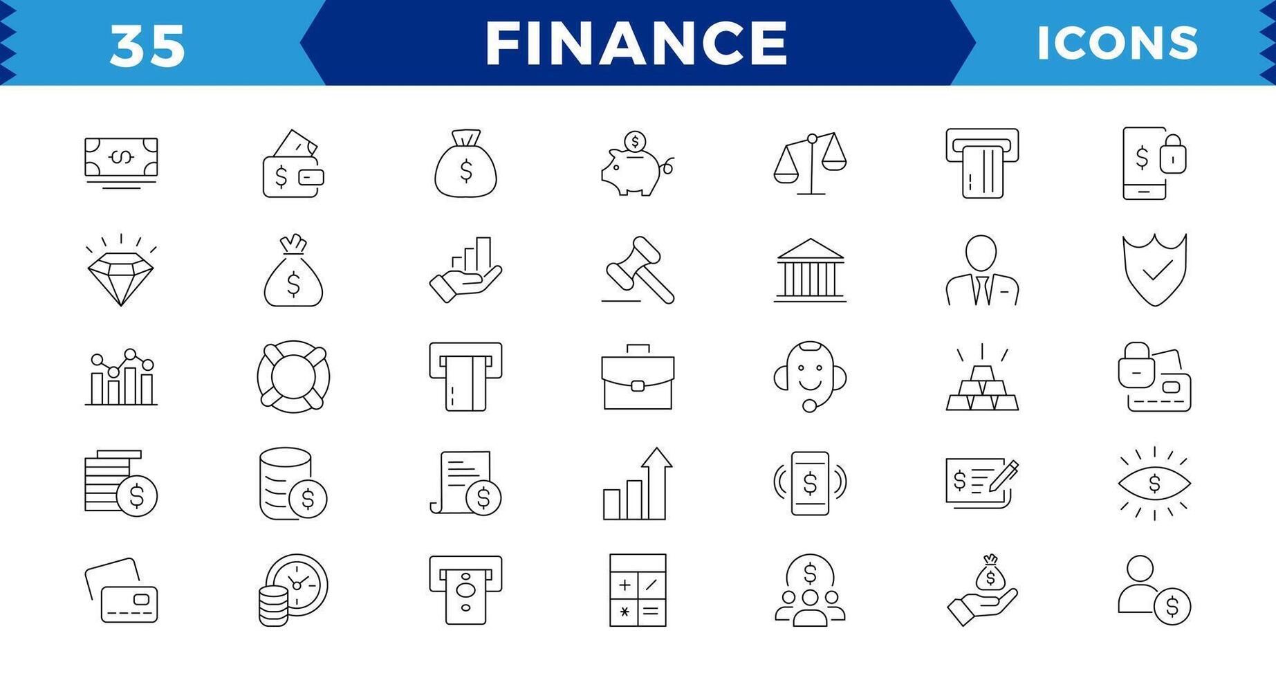 Pixel Perfect Finance line icons set. Money payments elements outline icons collection. Currency, money, bank, cryptocurrency, check, wallet, piggy, balance,editable stroke. vector