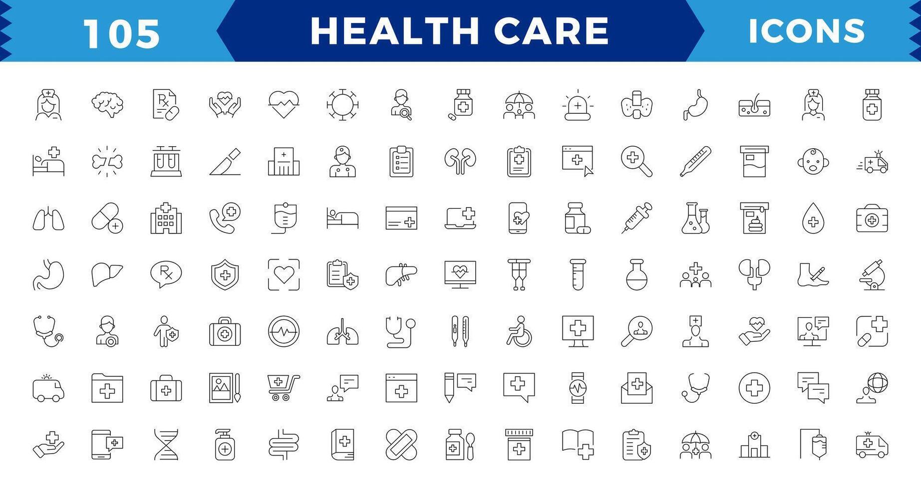 medicina y salud símbolos píxel Perfecto línea íconos colocar. vector