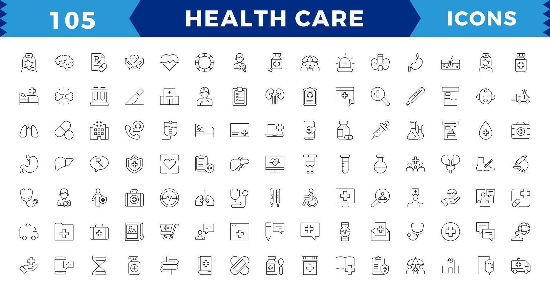 Medicine and Health symbols pixel Perfect Line Icons set. vector