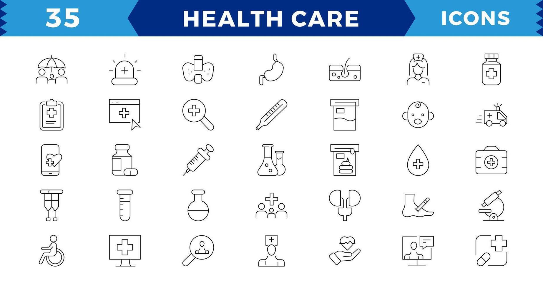 medicina y salud símbolos píxel Perfecto línea íconos colocar. vector