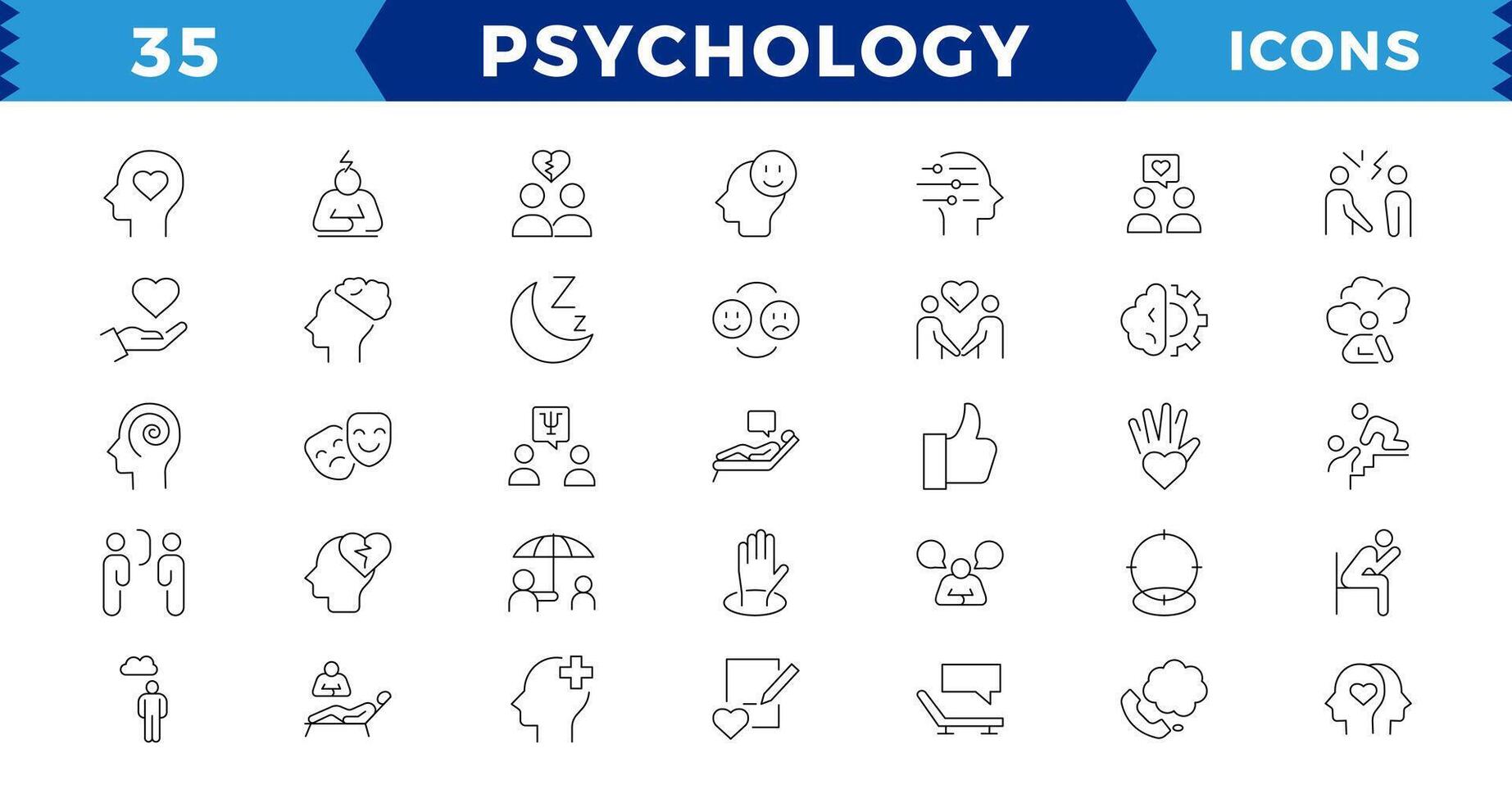 Pixel Perfect Psychology and mental line icons collection.minimal thin line web icon set. Big UI icon set in a flat design. Thin outline icons pack, editable stroke. vector