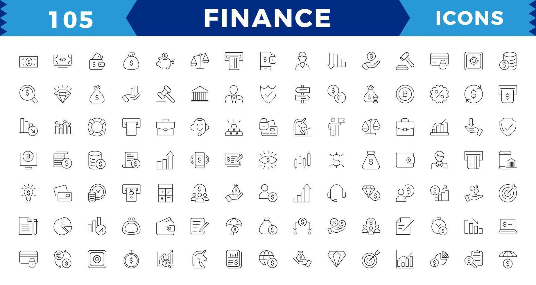 Pixel Perfect Finance line icons set. Money payments elements outline icons collection. Currency, money, bank, cryptocurrency, check, wallet, piggy, balance,editable stroke. vector