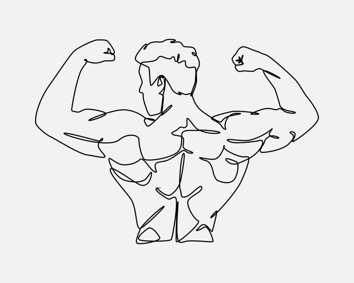 masculino carrocero espalda vista. muestra el bíceps músculos de el mano. continuo uno línea dibujo. editable ataque. deporte gimnasio ajuste cuerpo rutina de ejercicio concepto. gráfico ilustración. vector