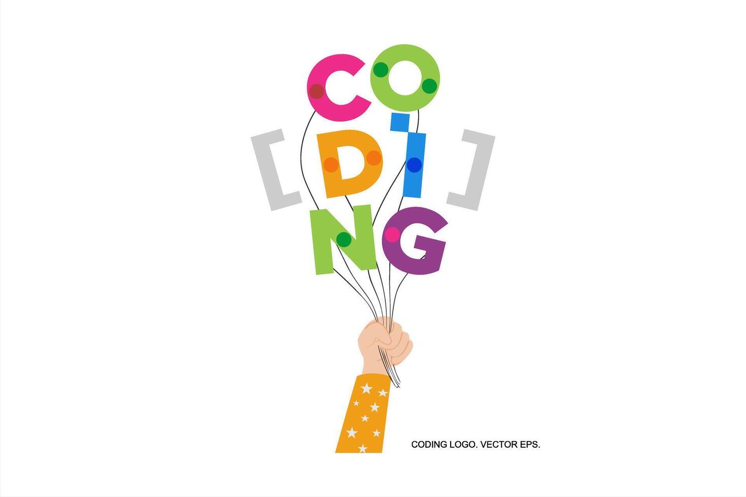 a hand holding a balloon with the word coding vector