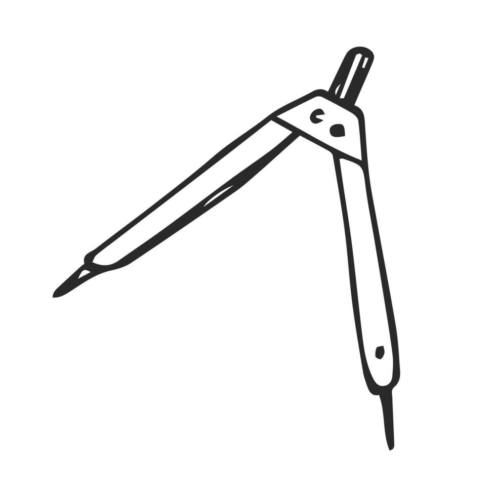 Technical compass hand drawn outline doodle icon. Opened compass with adjustment knob for drawing circles in geometry vector