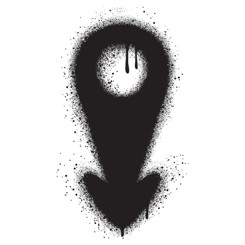 Spray Painted Graffiti Map pointer icon Sprayed isolated with a white background. graffiti GPS location symbol with over spray in black over white. vector