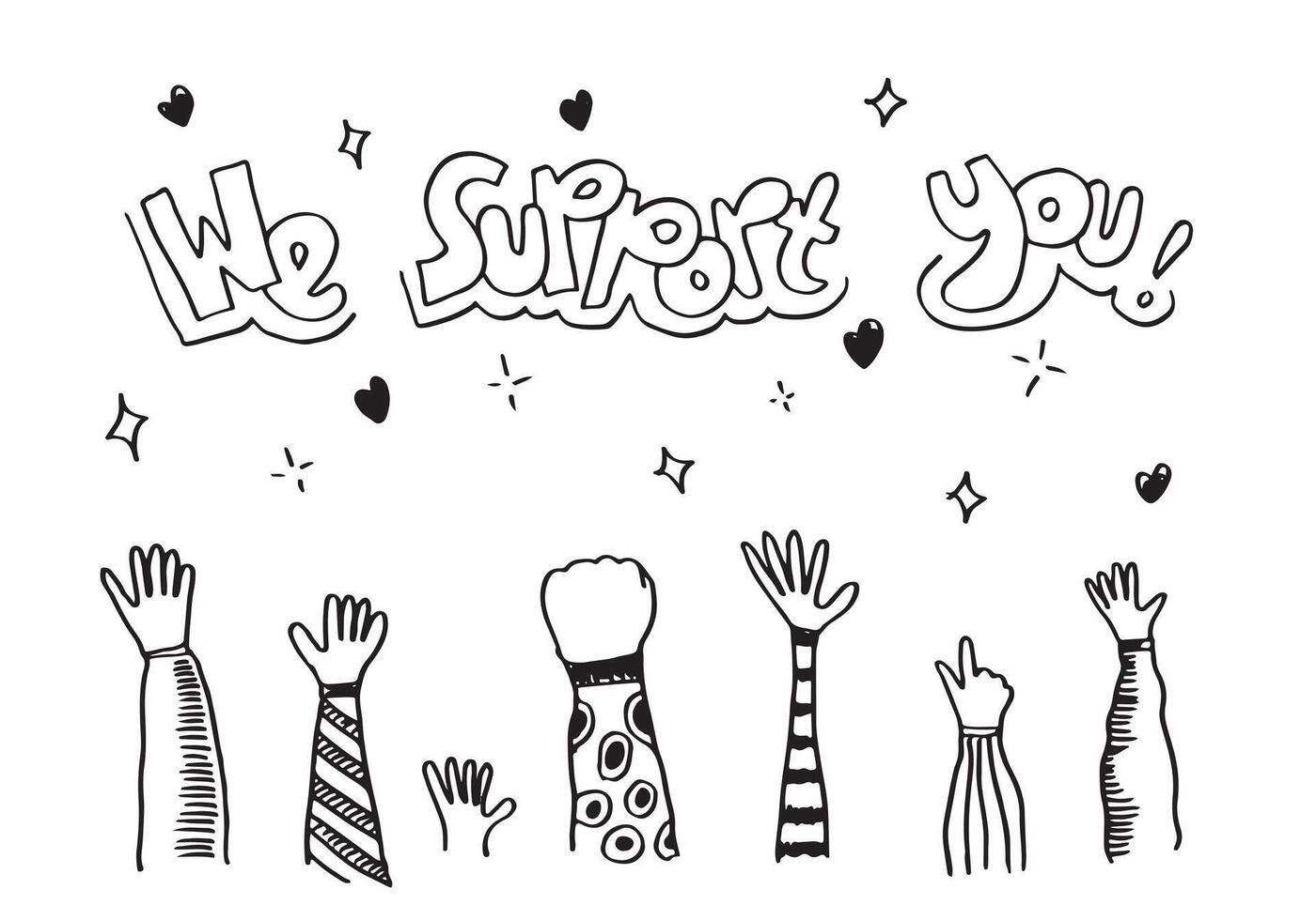 Applause hand draw on white background with we support you text. vector