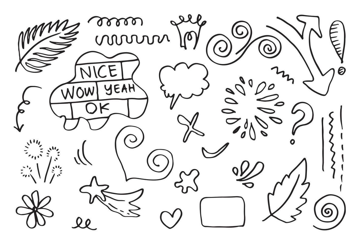 Hand drawn set doodle elements for concept design isolated on white background. vector
