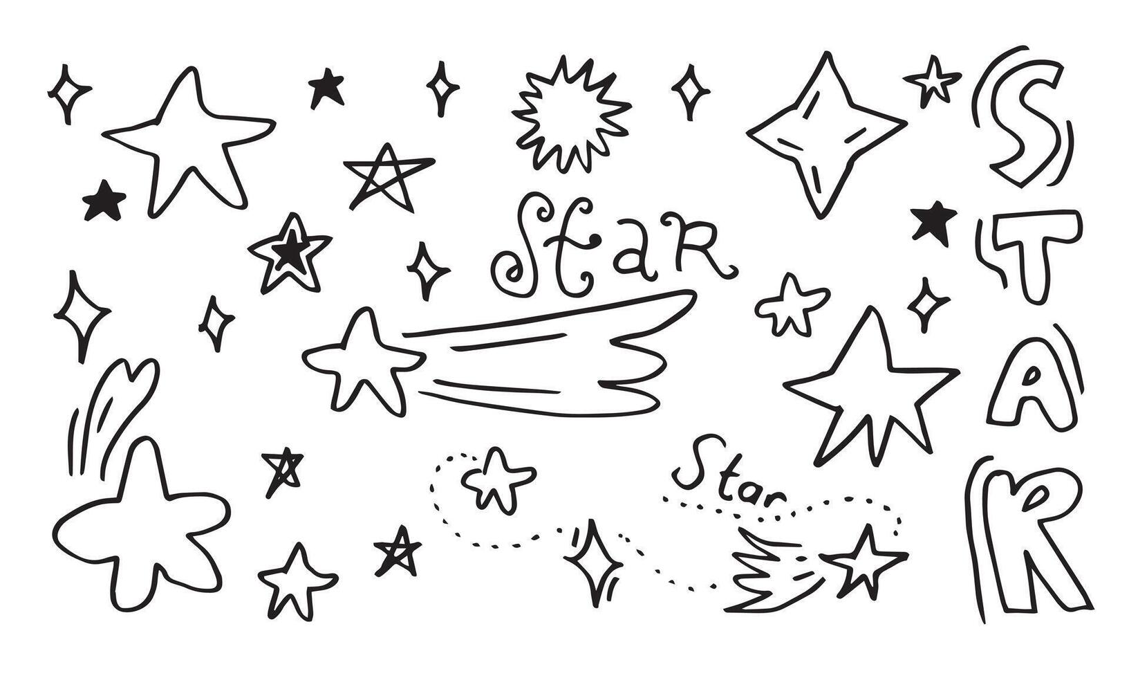 Hand drawn stars set. Star doodles collection on white background. vector