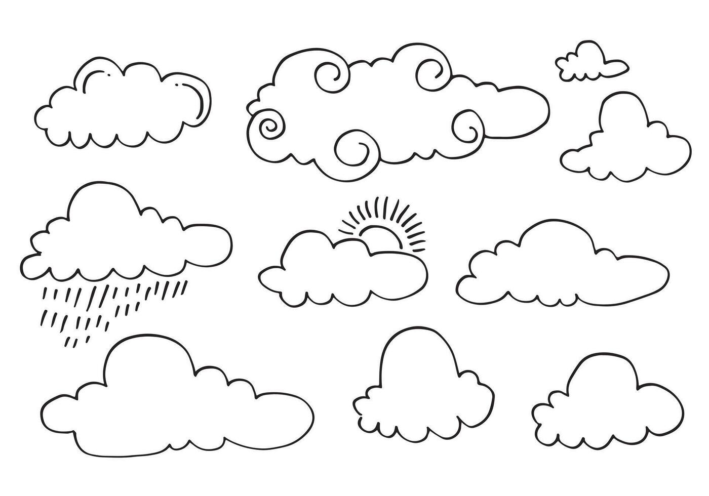 Weather Doodle Set illustration with hand drawn line art style vector