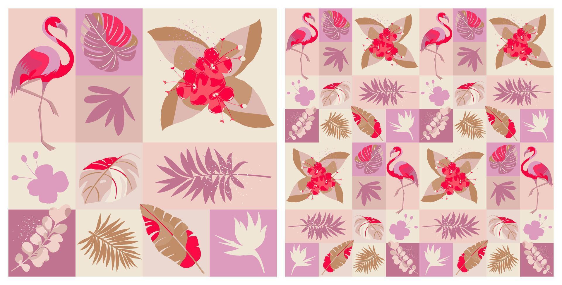 Seamless geometric pattern with tropical elements. vector