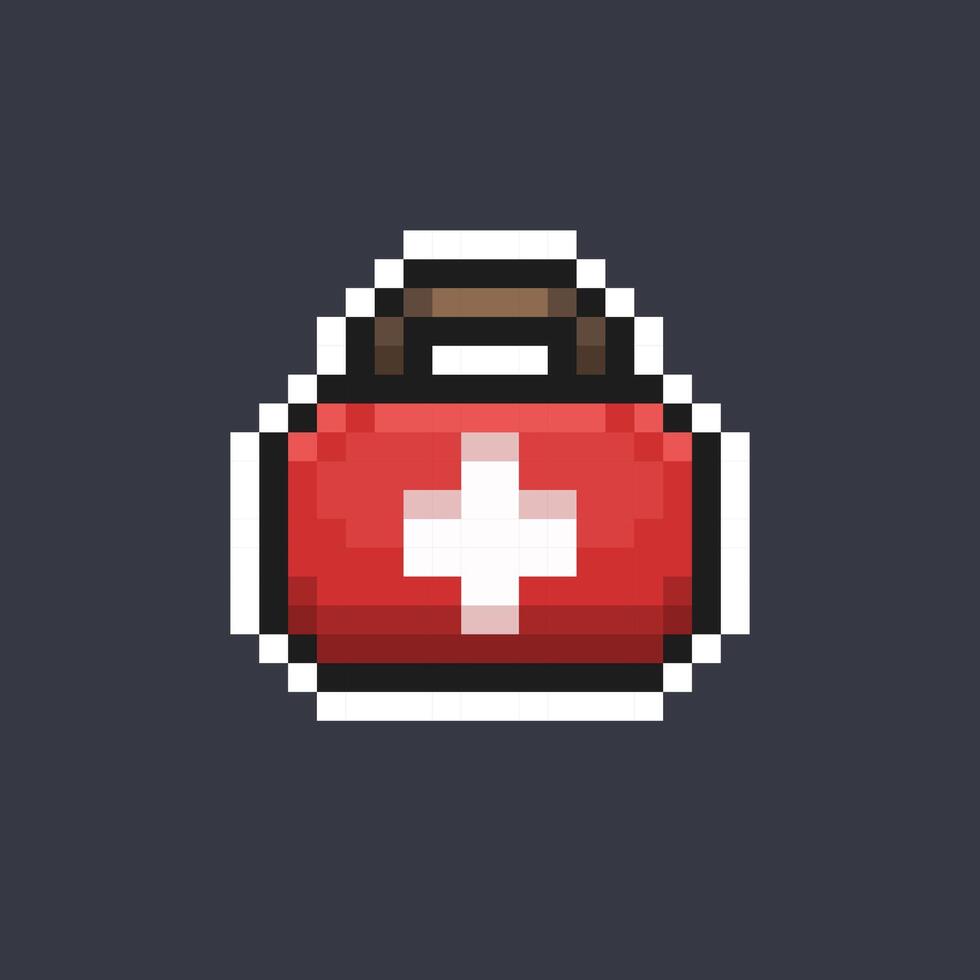 first aid bag in pixel art style vector