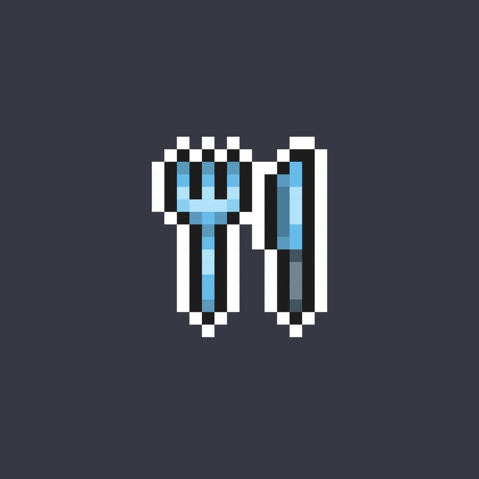 fork and knife in pixel art style vector