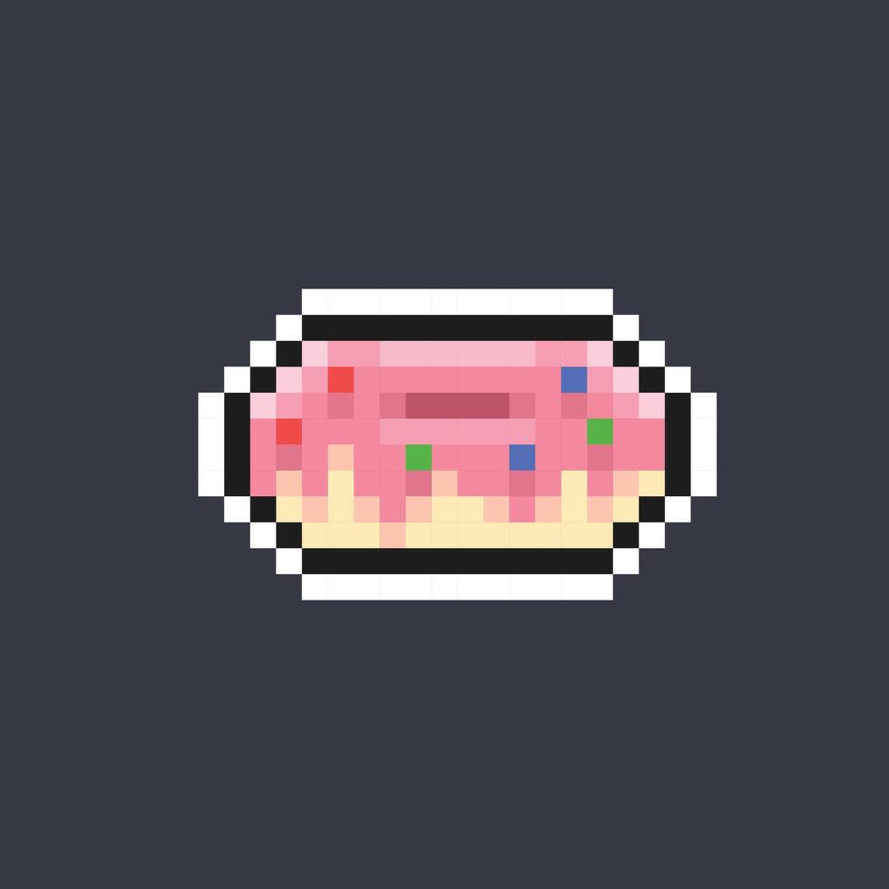 strawberry doughnut in pixel art style vector