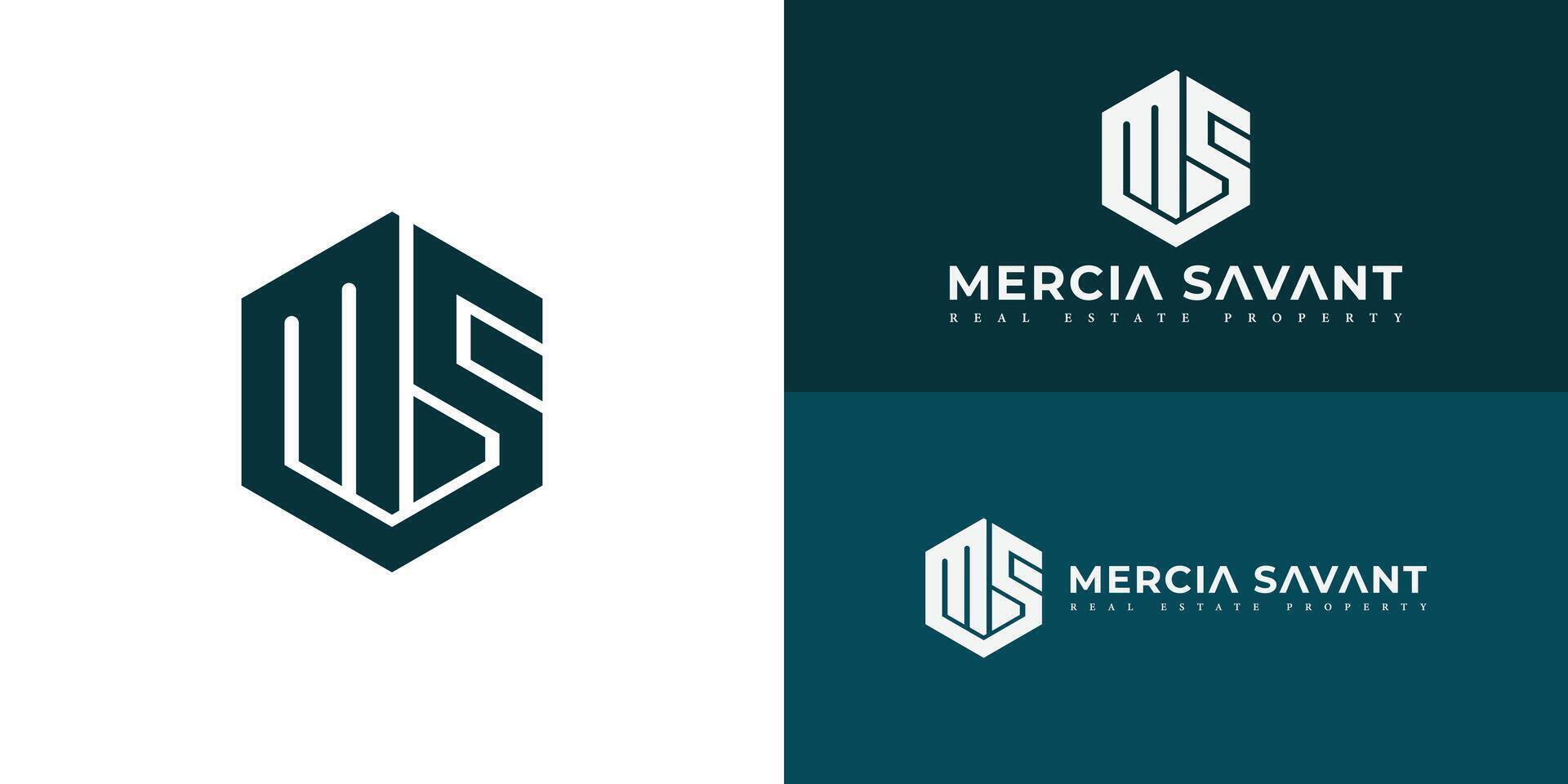 Abstract initial hexagon letter MS or SM logo in green color isolated on multiple background colors. The logo is suitable for property and real estate company icon logo design inspiration templates. vector