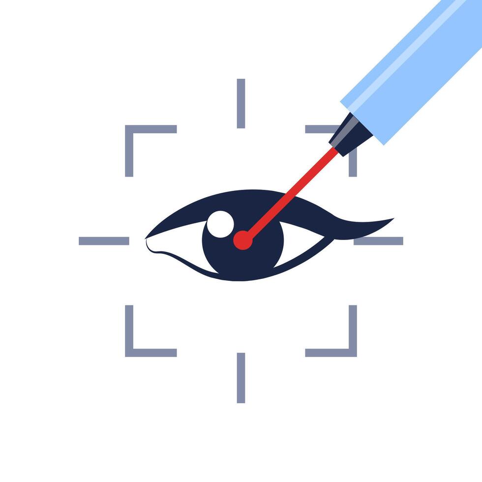 Eye laser surgery, ophthalmology lasik treatment icon, vision medical correction. Eye laser surgery line icon for cornea disease or myopia operation on retina, refractive eyesight correction. vector