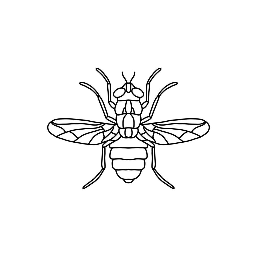 fly insect outline icon.fly line art illustration. Doodle line graphic design. Black and white drawing insect. vector