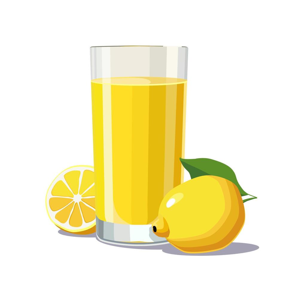 lleno vaso de amarillo recién y sano exprimido limón jugo aislado en blanco antecedentes. ilustración en plano estilo con agrios beber. verano clipart para tarjeta, bandera, volantes, póster diseño vector