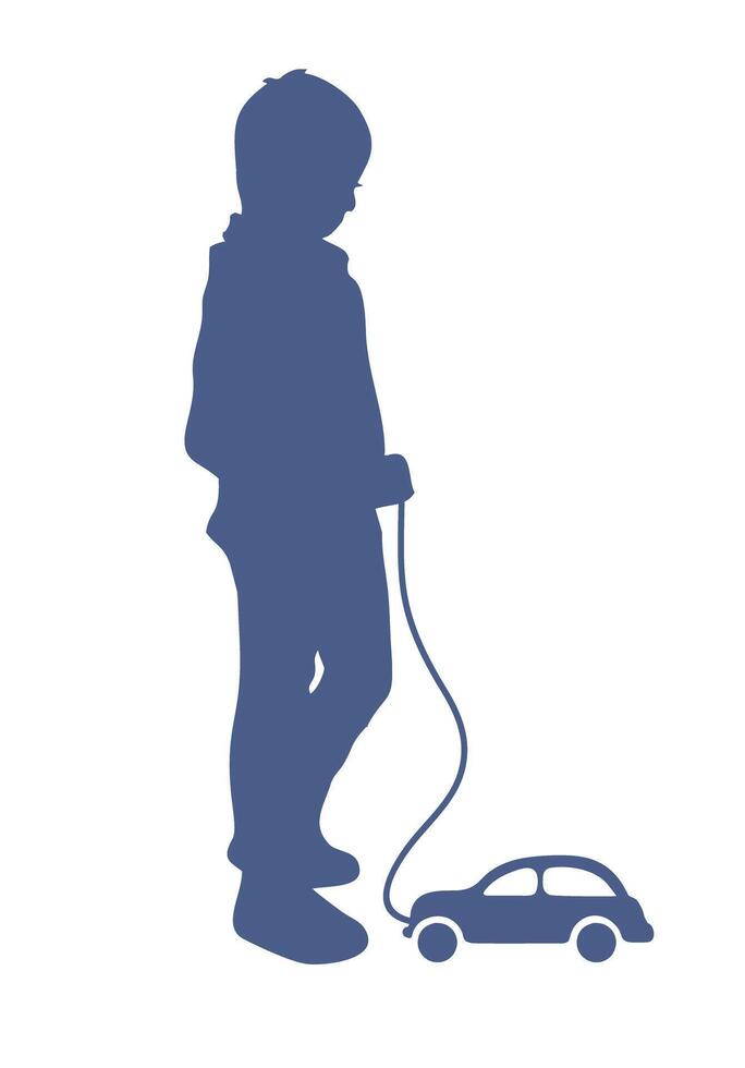 Boy and toy car. Playing Child Silhouette vector