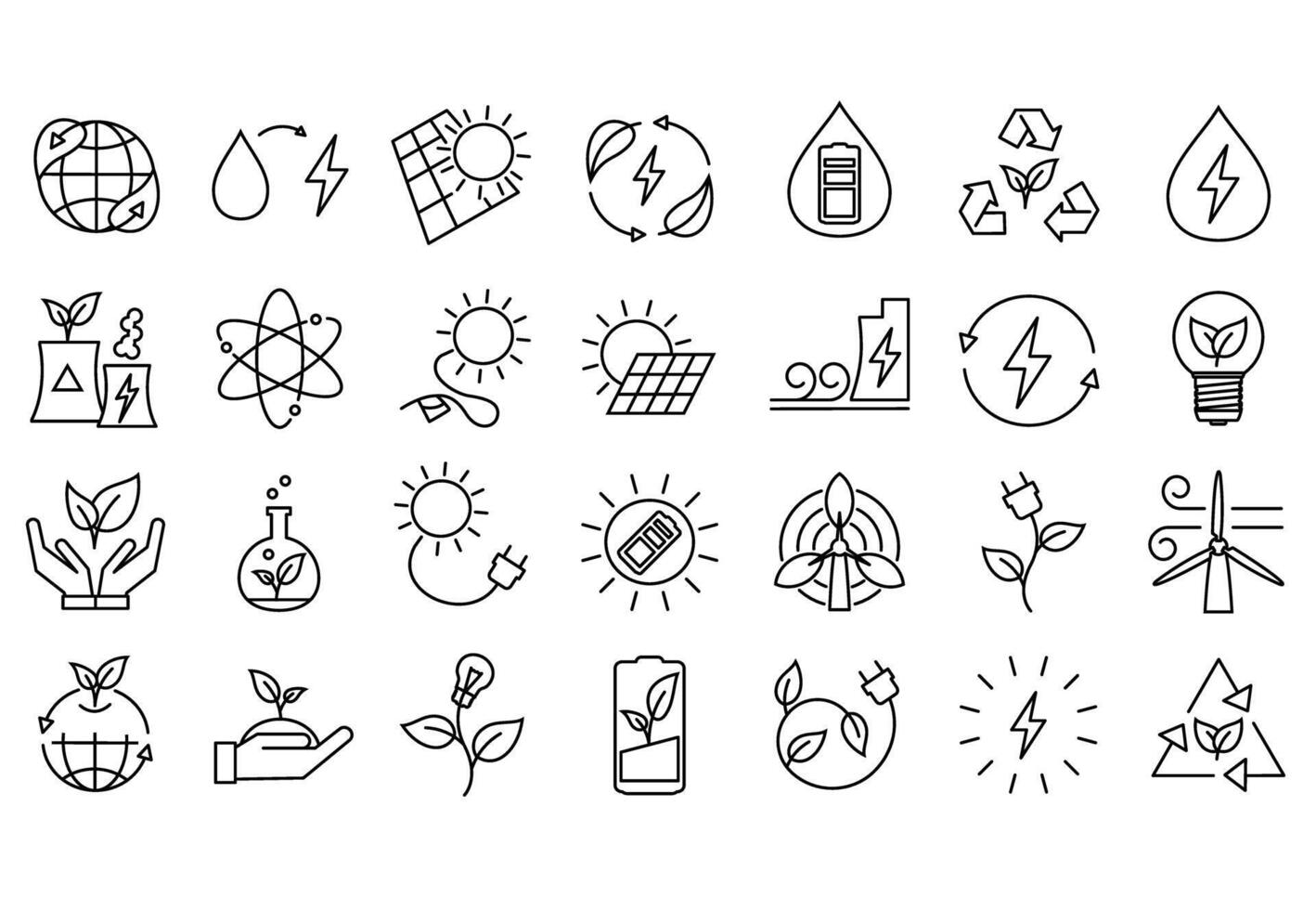 Ecology icons set. Eco friendly. Line minimalistic style. Collection of web icons such as recycling, alternative energy source, eco house vector