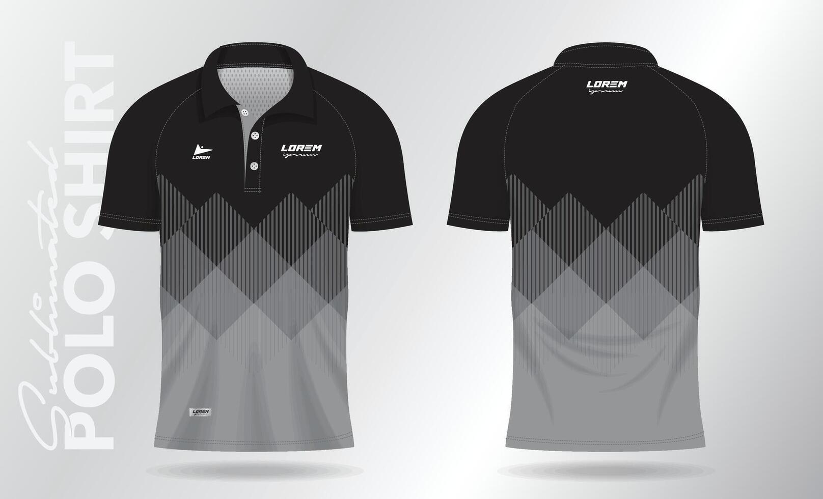 negro polo jersey camisa Bosquejo modelo diseño para bádminton, tenis, fútbol, fútbol americano o deporte uniforme en frente ver y espalda vista. vector