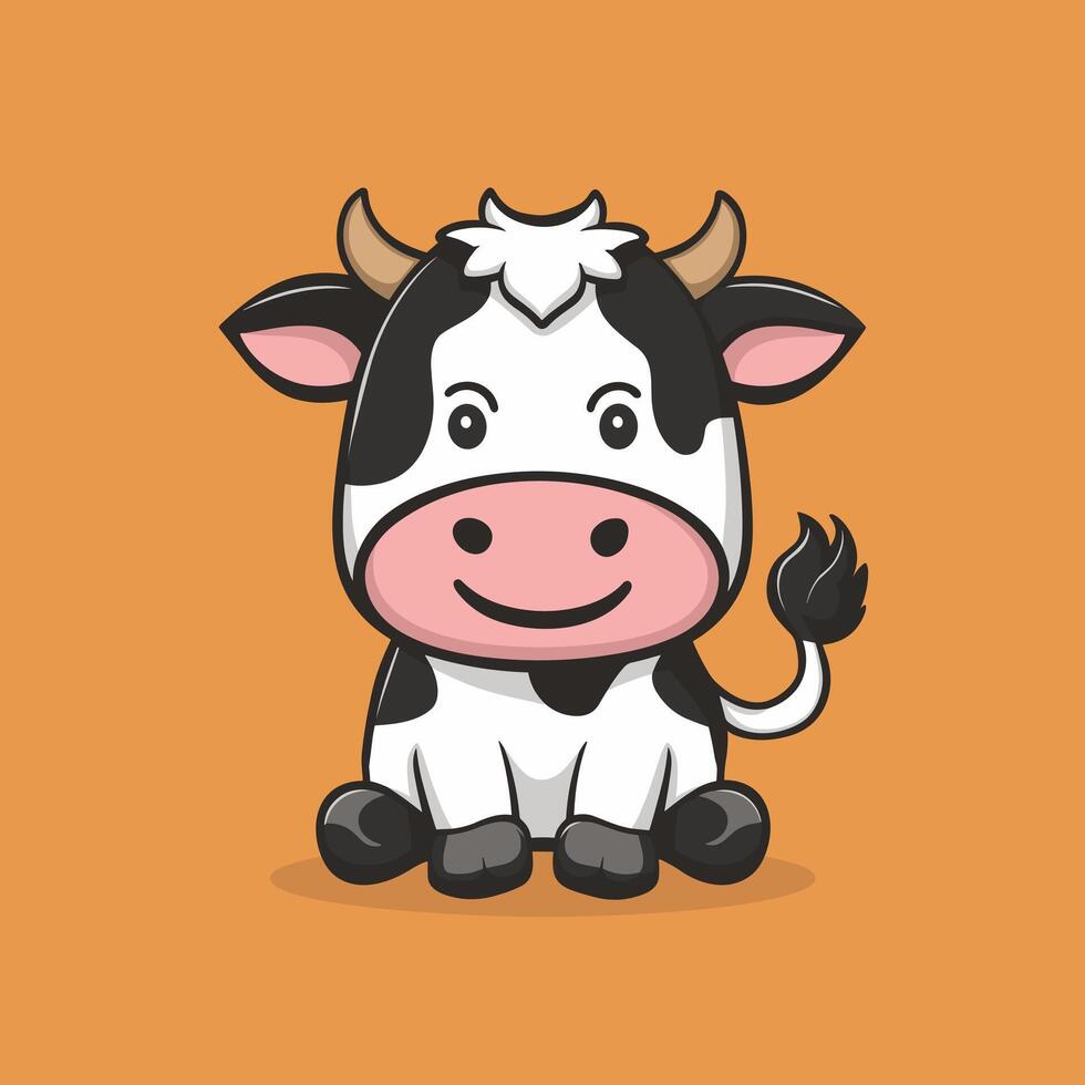 Cute cow. Sticker for social networks, graphic element for website. Animals, mammal, fauna and nature, farming and agriculture. Toy and mascot for children. Cartoon flat illustration vector