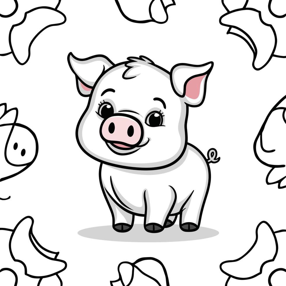 Big fat pig. illustration of big fat pig isolated on white background. Flat style, vector