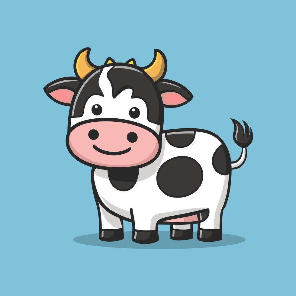 Cute cow. Sticker for social networks, graphic element for website. Animals, mammal, fauna and nature, farming and agriculture. Toy and mascot for children. Cartoon flat illustration vector