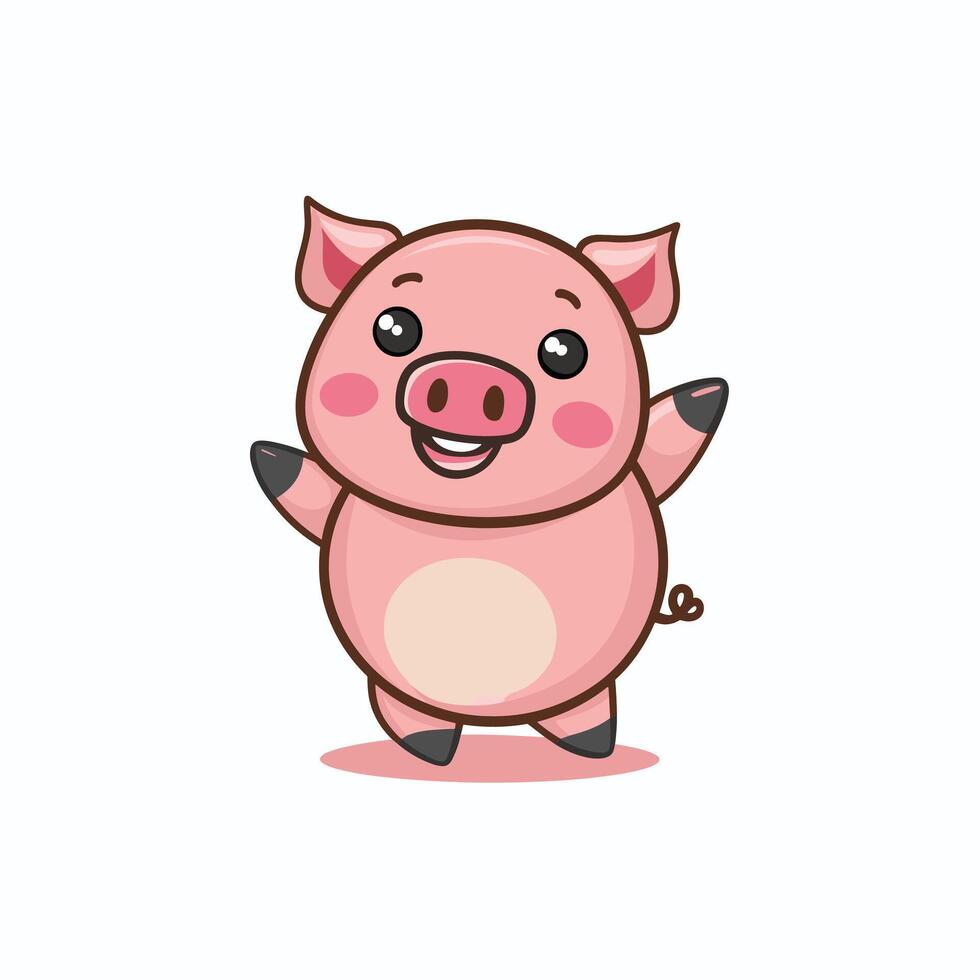 Big fat pig. illustration of big fat pig isolated on white background. Flat style, vector