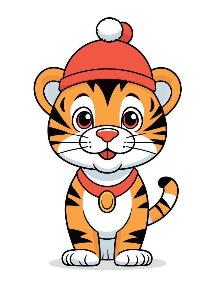 Cute tiger - cartoon animal character. illustration in flat style isolated on gray background. vector