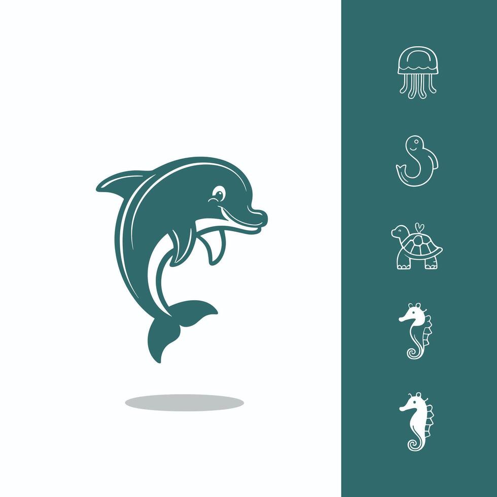 Cute dolphins in various poses cartoon illustration white background vector