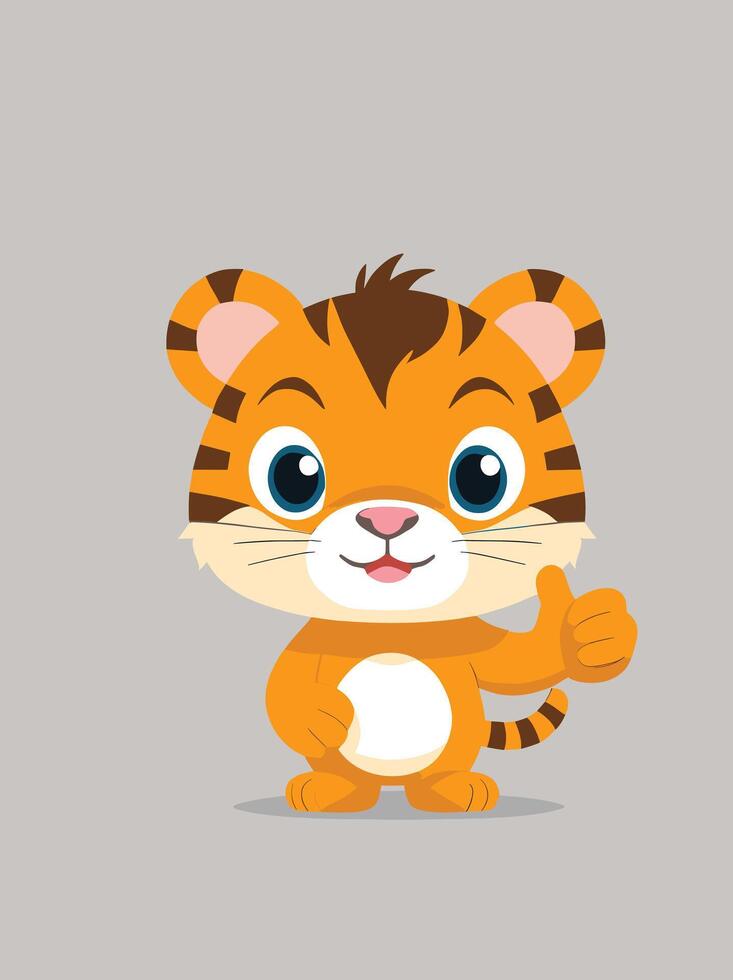 Cute tiger - cartoon animal character. illustration in flat style isolated on gray background. vector