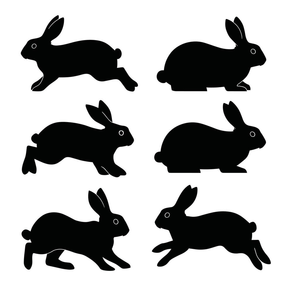 Cute cartoon rabbits. Funny furry gray hares, Easter bunnies standing, sitting, running, jumping, sleeping. Set of flat cartoon illustrations isolated on white background vector