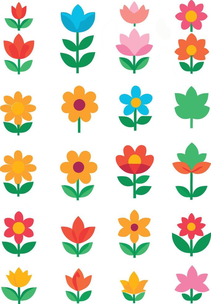 Simple Abstract hand drawn various shapes and flat flower. Nature flowers and Leaves illustration on white background vector