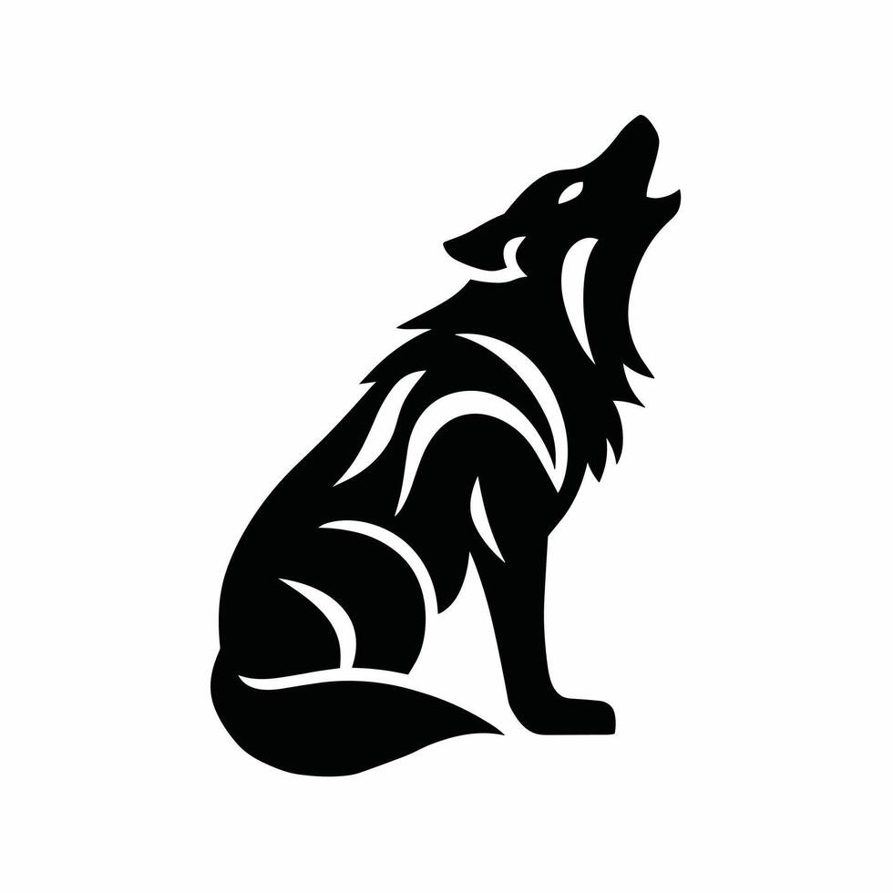 Wolf , printable collection, howling wolf, three wolves on rock, wild animal, courage and bravery symbol, icon drawing black, white background vector
