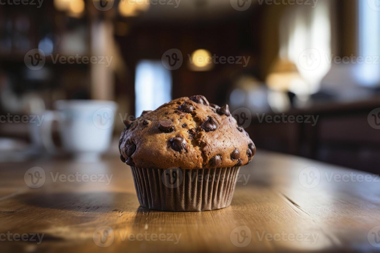 Delectable muffin dessert beautifully presented on a rustic backdrop exuding warmth photo