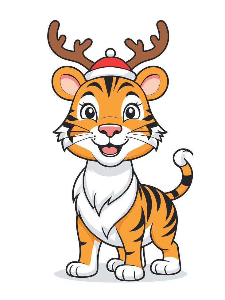 Cute tiger - cartoon animal character. illustration in flat style isolated on gray background. vector