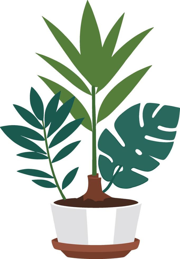 House plants home decor illustration set. Cartoon potted green plants flowers collection, houseplants in clay pot, hanging decorative vector