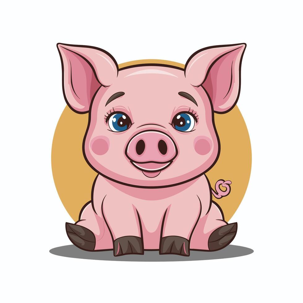 Big fat pig. illustration of big fat pig isolated on white background. Flat style, vector