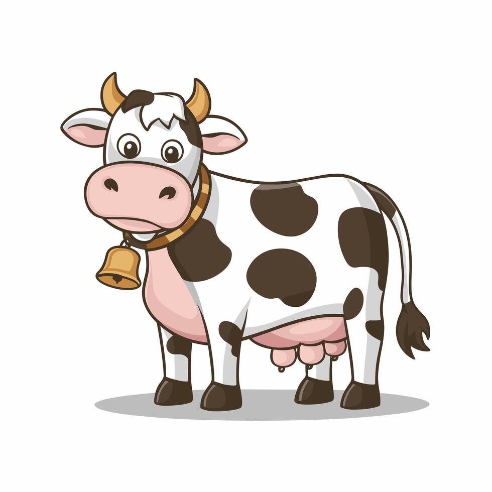 Cute cow. Sticker for social networks, graphic element for website. Animals, mammal, fauna and nature, farming and agriculture. Toy and mascot for children. Cartoon flat illustration vector