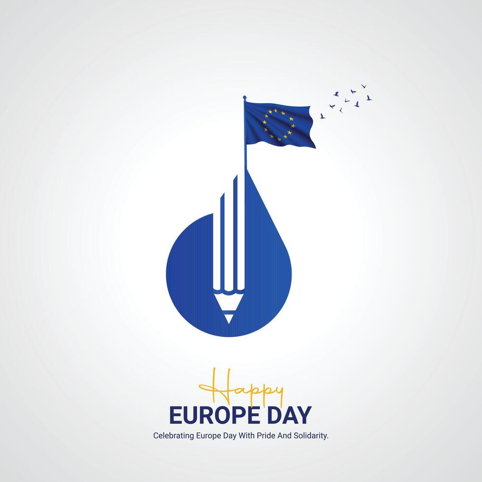 Happy Europe Day creative ads design. May 9 Europe Day social media poster 3D illustration. vector